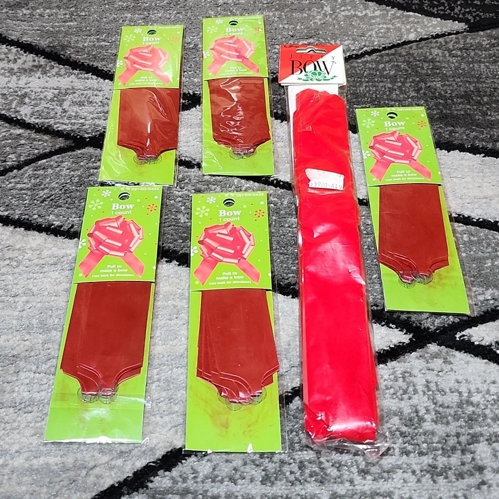 SET-OF-6 RED PULL TO MAKE A BOW GIFT WRAPPING RIBBON BUNDLE